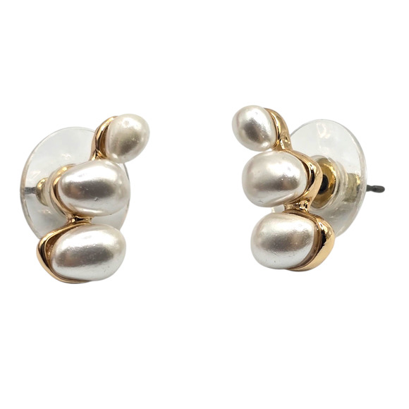 Earrings Gold Tone Faux Pearl Cluster Stud Womens Post Back Dainty SKU2410 - Picture 1 of 6